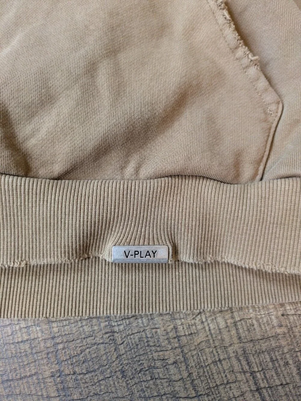 Valabasas Play Hoodie Size 14 Boys Youth Tan Brown Satin Lined Distressed V-Play
